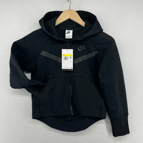 NIKE Hoodie Youth S Girls Sportswear Tech Fleece Full Zip Sweatshirt Black NEW - Picture 1 of 14
